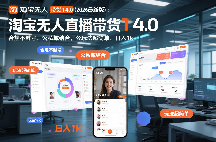 淘宝无人直播带货14.0(2026最新版)：合规不封号，公私域结合，玩法超简单，日入1k+【揭秘】-小酒源码