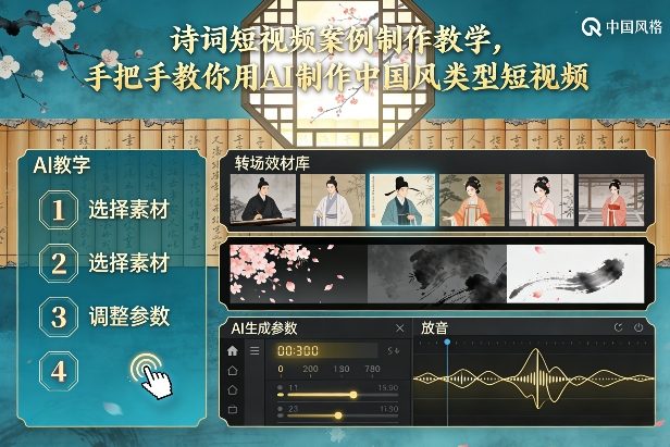 古诗词短视频案例制作教学，手把手教你用AI制作中国风类型短视频-小酒源码