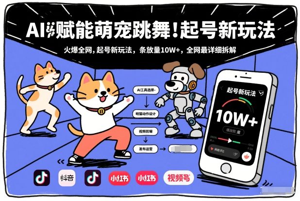 AI赋能萌宠跳舞，火爆全网，起号新玩法，条条播放量10W+，全网最详细拆解-小酒源码