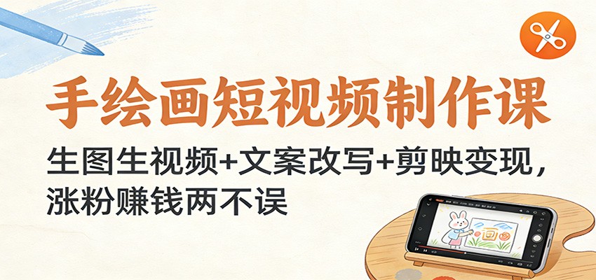 手绘画短视频制作课：生图生视频+文案改写+剪映变现，涨粉赚钱两不误-小酒源码