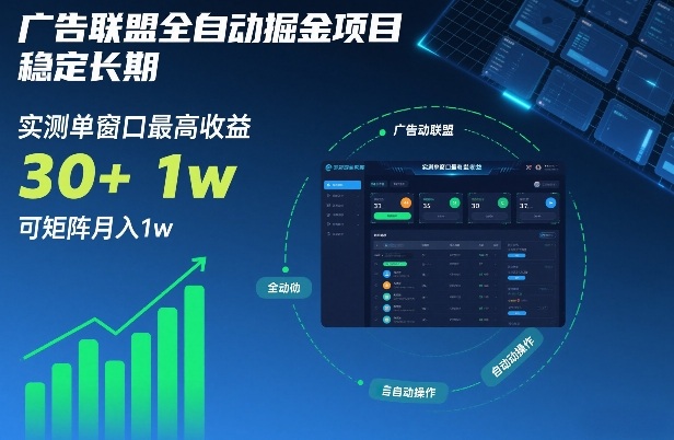 广告联盟全自动掘金项目，稳定长期，实测单窗口最高收益30+，可矩阵月入1w+【揭秘】-小酒源码