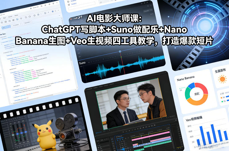 AI电影大师课：ChatGPT写脚本+Suno做配乐+Nano Banana生图+Veo生视频，打造爆款短片-小酒源码