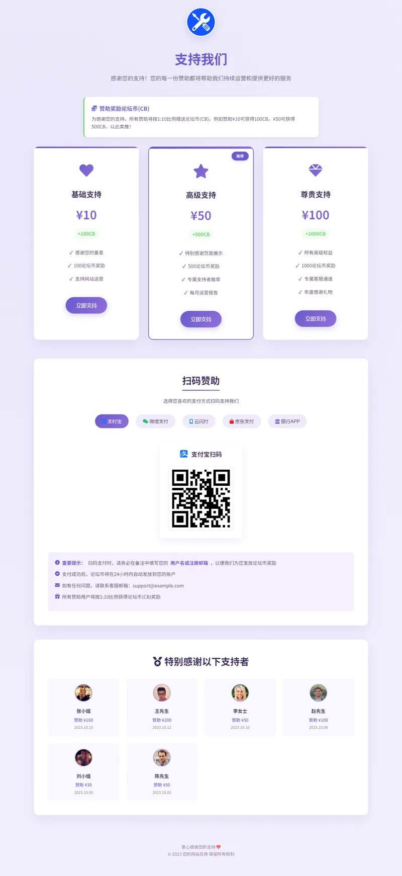 VIP赞助打赏单页HTML源码-小酒源码