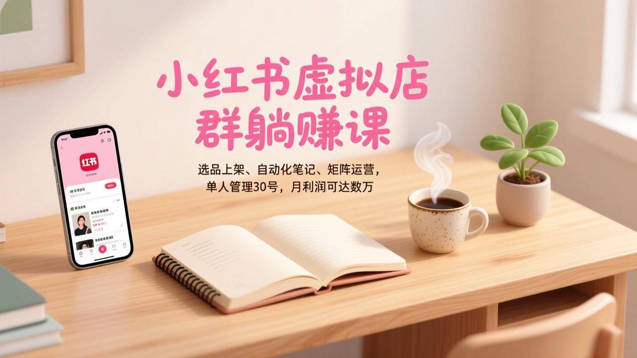 小红书虚拟店群躺赚课，选品上架、自动化笔记、矩阵运营，单人管理30号，月利润可达数万-小酒源码