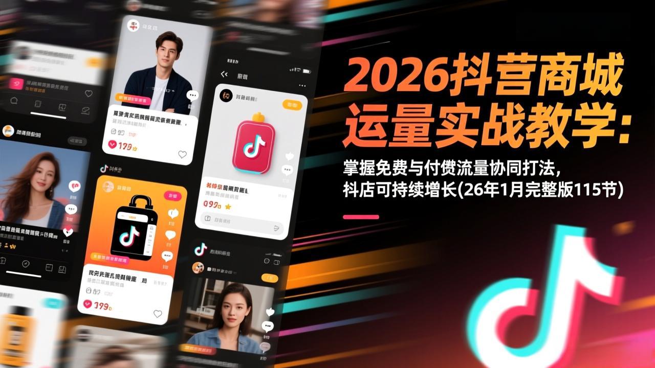 2026抖音商城运营实战教学：掌握免费与付费流量协同打法，抖店可持续增长(26年1月完整版115节-小酒源码