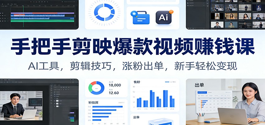 手把手剪映爆款视频赚钱课：AI工具，剪辑技巧，涨粉出单，新手轻松变现-小酒源码