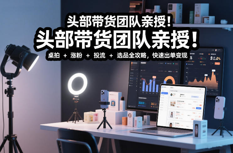 头部带货团队亲授！专业短视频实拍带货课：桌拍+涨粉+投流+选品全攻略，快速出单变现，月入2w+-小酒源码