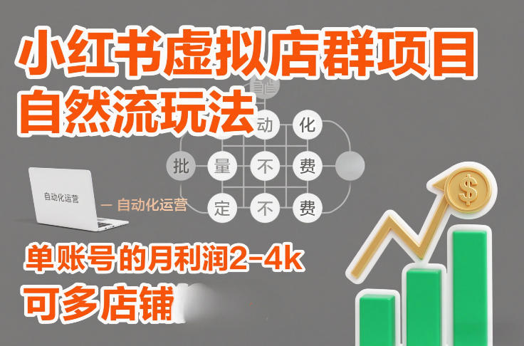 小红书虚拟店群项目，自然流玩法，批量自动化，稳定不费号，单账号的月利润2-4k，可多店矩阵-小酒源码